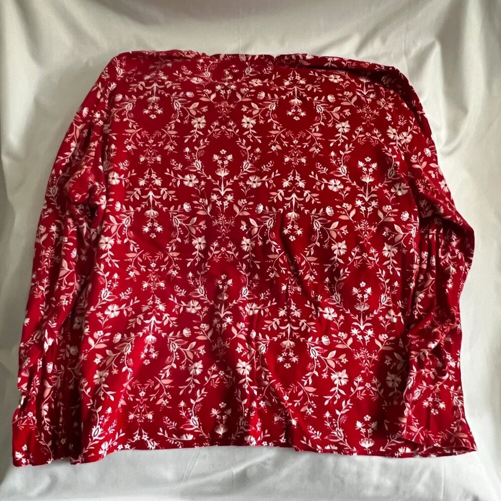 Croft & Barrow Red Floral Long-Sleeve Classic Tee XXL 100% Cotton Soft Comfortab - Picture 3 of 3